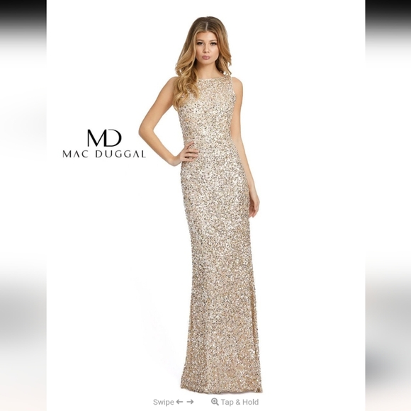 New Mac Duggal Champagne Sequin Dress - Picture 1 of 6